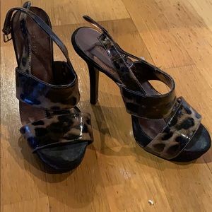 Leopard print strappy heels